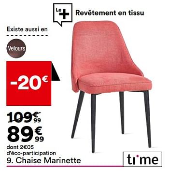 Promotions Chaise marinette - Time  - Valide de 27/09/2022 à 30/10/2022 chez But