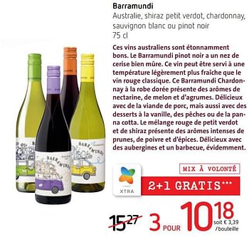 Promotions Barramundi australie, shiraz petit verdot, chardonnay, sauvignon blanc ou pinot noir - Vins rouges - Valide de 06/10/2022 à 19/10/2022 chez Spar (Colruytgroup)