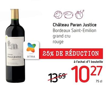 Promotions Château paran justice bordeaux saint-emilion grand cru rouge - Vins rouges - Valide de 06/10/2022 à 19/10/2022 chez Spar (Colruytgroup)