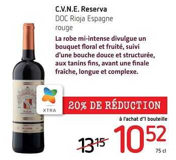 Promotions C.v.n.e. reserva doc rioja espagne rouge - Vins rouges - Valide de 06/10/2022 à 19/10/2022 chez Spar (Colruytgroup)