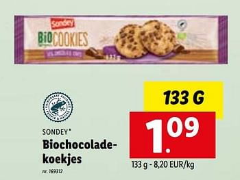 Promoties Biochocoladekoekjes - Sondey - Geldig van 17/10/2022 tot 22/10/2022 bij Lidl