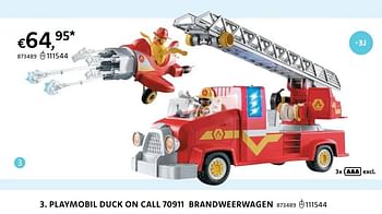 Promoties Playmobil duck on call 70911 brandweerwagen - Playmobil - Geldig van 20/10/2022 tot 06/12/2022 bij Dreamland
