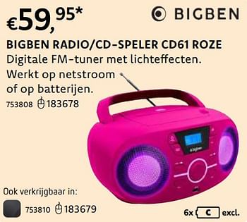 Promoties Bigben radio-cd-speler cd61 roze - BIGben - Geldig van 20/10/2022 tot 06/12/2022 bij Dreamland