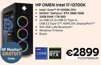 Promotions Hp omen intel i7-12700k - HP - Valide de 01/10/2022 à 31/10/2022 chez Compudeals
