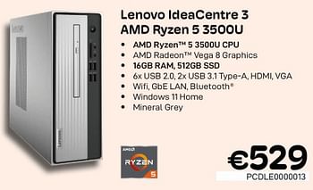 Promotions Lenovo ideacentre 3 amd ryzen 5 3500u - Lenovo - Valide de 01/10/2022 à 31/10/2022 chez Compudeals