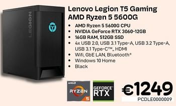 Promotions Lenovo legion t5 gaming amd ryzen 5 5600g - Lenovo - Valide de 01/10/2022 à 31/10/2022 chez Compudeals