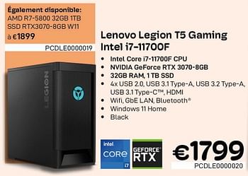 Promotions Lenovo legion t5 gaming intel i7-11700f - Lenovo - Valide de 01/10/2022 à 31/10/2022 chez Compudeals