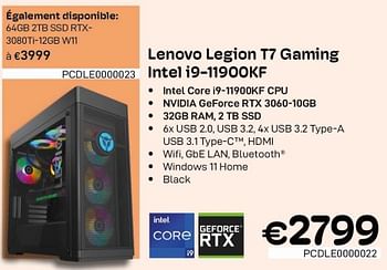 Promotions Lenovo legion t7 gaming intel i9-11900kf - Lenovo - Valide de 01/10/2022 à 31/10/2022 chez Compudeals