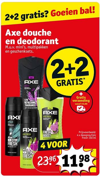 Promoties Deospray epic fresh - Axe - Geldig van 11/10/2022 tot 23/11/2022 bij Kruidvat