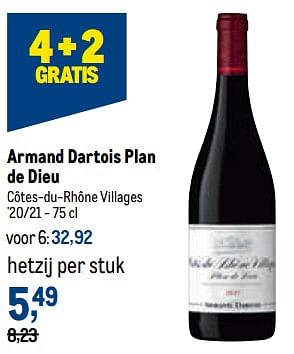 Promoties Armand dartois plan de dieu côtes-du-rhône villages - Rode wijnen - Geldig van 19/10/2022 tot 01/11/2022 bij Makro