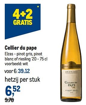 Promoties Cellier du pape elzas - pinot gris wit - Witte wijnen - Geldig van 19/10/2022 tot 01/11/2022 bij Makro