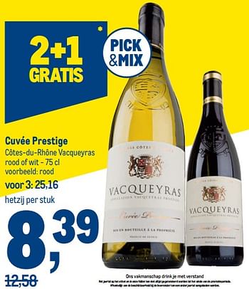 Promoties Cuvée prestige côtes-du-rhône vacqueyras rood - Rode wijnen - Geldig van 19/10/2022 tot 01/11/2022 bij Makro