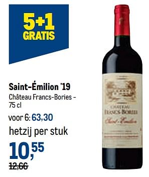Promoties Saint-émilion château francs-bories - Rode wijnen - Geldig van 19/10/2022 tot 01/11/2022 bij Makro