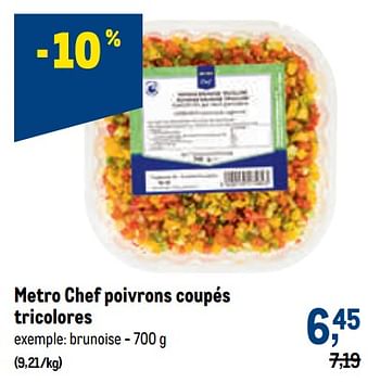 Promotions Metro chef poivrons coupés tricolores brunoise - Produit maison - Makro - Valide de 19/10/2022 à 01/11/2022 chez Makro