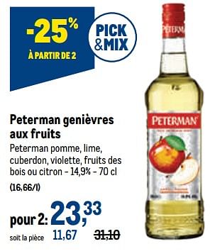 Promotions Peterman genièvres aux fruits - Peterman - Valide de 19/10/2022 à 01/11/2022 chez Makro