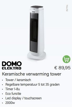 Promoties Domo elektro keramische verwarming tower - Domo elektro - Geldig van 11/10/2022 tot 31/12/2022 bij Multi Bazar