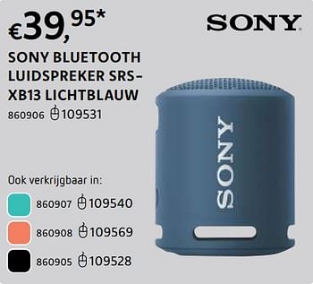 Promoties Sony bluetooth luidspreker srsxb13 lichtblauw - Sony - Geldig van 20/10/2022 tot 06/12/2022 bij Dreamland