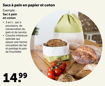 Promotions Sac à pain en coton - Produit maison - Aveve - Valide de 17/10/2022 à 29/10/2022 chez Aveve