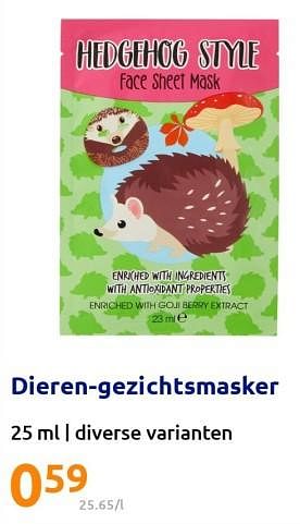 Promoties Dieren-gezichtsmasker - Huismerk - Action - Geldig van 12/10/2022 tot 18/10/2022 bij Action