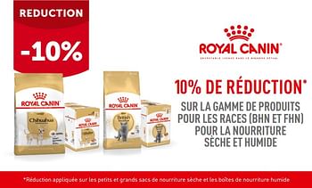 Promoties Royal canin 10% de réduction sur la gamme de produits pour les races bhn et fhn pour la nourriture sèche et humide - Royal Canin - Geldig van 17/10/2022 tot 29/10/2022 bij Aveve