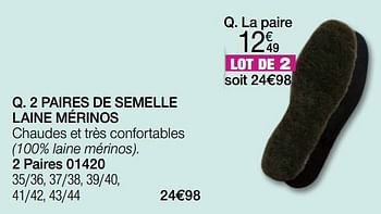 Promotions 2 paires de semelle laine mérinos - Produit Maison - Damart - Valide de 01/10/2022 à 15/12/2022 chez Damart