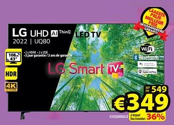 Promoties Lg led tv 43uq80006lb - LG - Geldig van 19/10/2022 tot 26/10/2022 bij ElectroStock