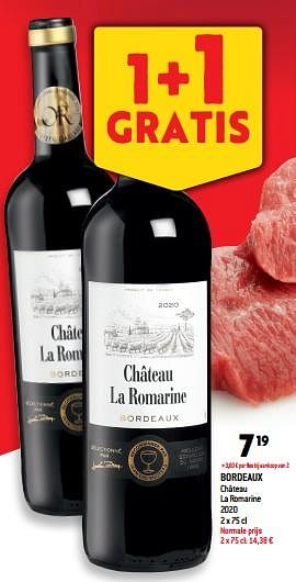 Promoties Bordeaux château la romarine 2020 - Rode wijnen - Geldig van 19/10/2022 tot 25/10/2022 bij Match