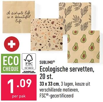Promoties Ecologische servetten - Sublimo - Geldig van 28/10/2022 tot 04/11/2022 bij Aldi