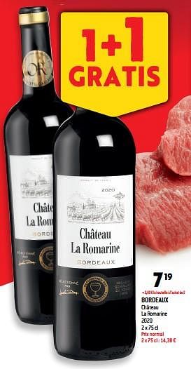 Promotions Bordeaux château la romarine 2020 - Vins rouges - Valide de 19/10/2022 à 25/10/2022 chez Match