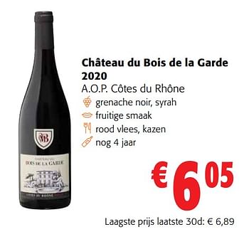 Promoties Château du bois de la garde 2020 a.o.p. côtes du rhône - Rode wijnen - Geldig van 19/10/2022 tot 31/10/2022 bij Colruyt