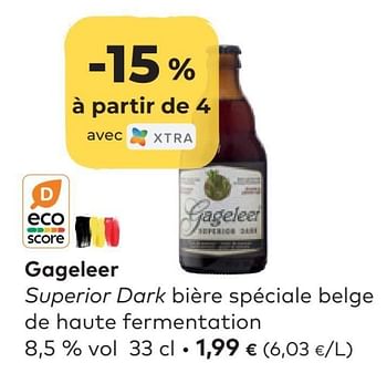 Promotions Gageleer superior dark bière spéciale belge de haute fermentation - Gageleer - Valide de 12/10/2022 à 08/11/2022 chez Bioplanet