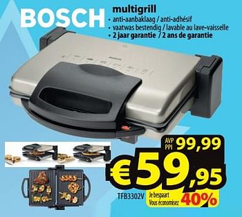 Promoties Bosch multigrill tfb3302v - Bosch - Geldig van 26/10/2022 tot 02/11/2022 bij ElectroStock