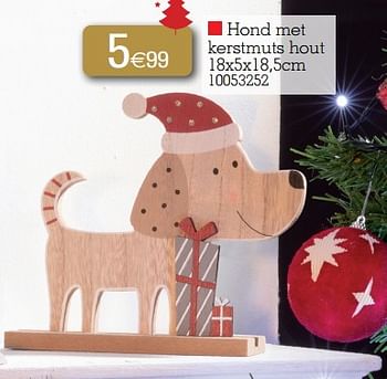 Promoties Hond met kerstmuts hout - Huismerk - Yess - Geldig van 31/10/2022 tot 14/11/2022 bij yess!