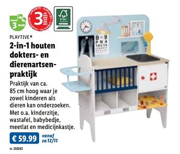 Promoties 2-in-1 houten dokters- en dierenartsenpraktijk - Playtive Junior - Geldig van 22/10/2022 tot 06/12/2022 bij Lidl