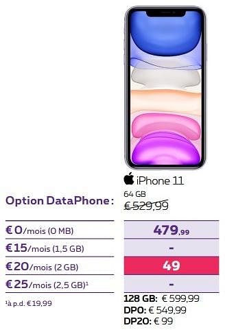 Promotions Apple iphone 11 64 gb - Apple - Valide de 03/10/2022 à 01/11/2022 chez Proximus