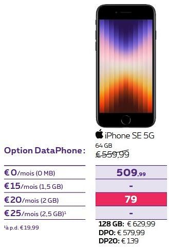 Promotions Apple iphone se 5g 64 gb - Apple - Valide de 03/10/2022 à 01/11/2022 chez Proximus