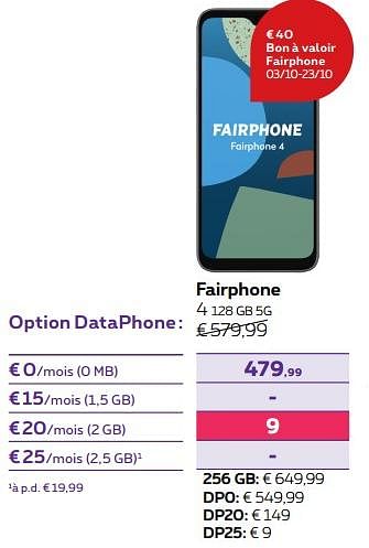 Promotions Fairphone 4 128 gb 5g - Fairphone - Valide de 03/10/2022 à 01/11/2022 chez Proximus