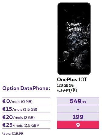 Promotions Oneplus 10t 128 gb 5g - OnePlus - Valide de 03/10/2022 à 01/11/2022 chez Proximus