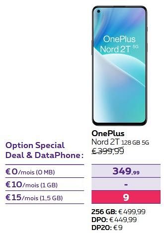 Promotions Oneplus nord 2t 128 gb 5g - OnePlus - Valide de 03/10/2022 à 01/11/2022 chez Proximus