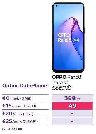 Promotions Oppo reno8 128 gb 5g - Oppo - Valide de 03/10/2022 à 01/11/2022 chez Proximus