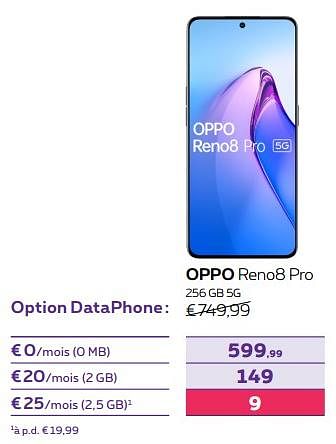 Promotions Oppo reno8 pro 256 gb 5g - Oppo - Valide de 03/10/2022 à 01/11/2022 chez Proximus