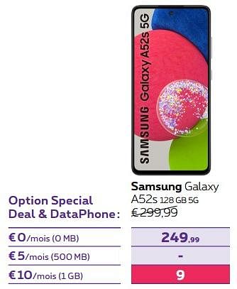 Promotions Samsung galaxy a52s 128 gb 5g - Samsung - Valide de 03/10/2022 à 01/11/2022 chez Proximus