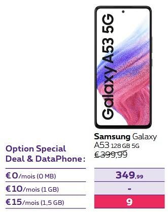 Promotions Samsung galaxy a53 128 gb 5g - Samsung - Valide de 03/10/2022 à 01/11/2022 chez Proximus