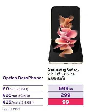 Promotions Samsung galaxy z flip3 128 gb 5g - Samsung - Valide de 03/10/2022 à 01/11/2022 chez Proximus