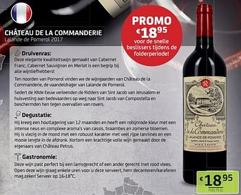 Promoties Château de la commanderie lalande de pomerol 2017 - Rode wijnen - Geldig van 28/10/2022 tot 10/11/2022 bij BelBev