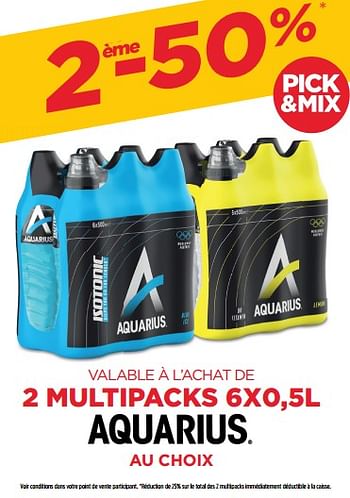 Promotions Aquarius 2 ème - 50 % valable à l’achat de 2 multipacks au choix - Aquarius - Valide de 28/10/2022 à 10/11/2022 chez BelBev