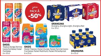 Promotions Oasis orangina 2ème pack à -50% - Produit maison - BelBev - Valide de 28/10/2022 à 10/11/2022 chez BelBev