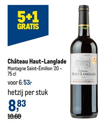 Promoties Château haut-langlade montagne saint-émilion - Rode wijnen - Geldig van 02/11/2022 tot 15/11/2022 bij Makro