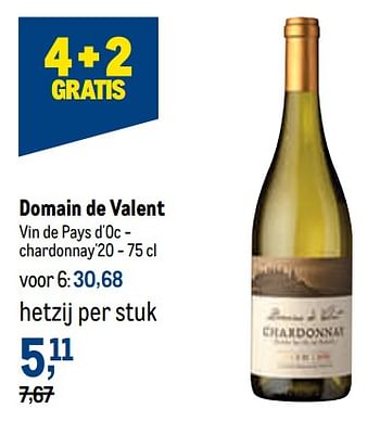 Promoties Domain de valent vin de pays d`oc - chardonnay - Witte wijnen - Geldig van 02/11/2022 tot 15/11/2022 bij Makro