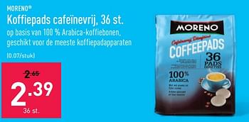 Promotions Koffiepads cafeïnevrij - Moreno - Valide de 31/10/2022 à 11/11/2022 chez Aldi